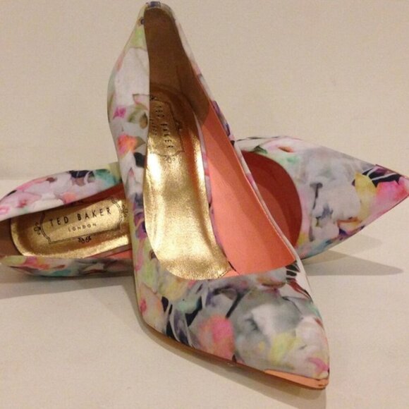 💕TED BAKER💕 Luceey Satin Pumps ~ Watercolor Abstract Floral Print 41 - Picture 1 of 15